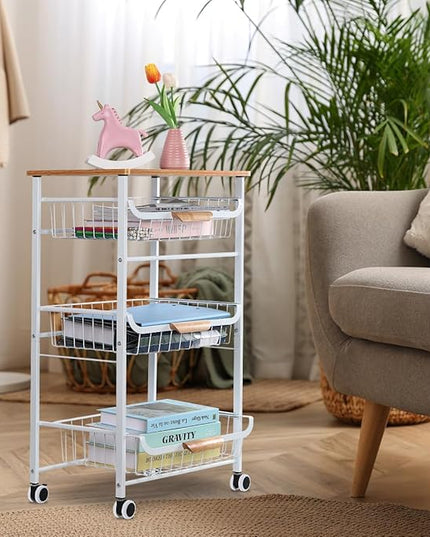HEOMU 4 Tier Rolling Kitchen Storage Cart, Metal Microwave Stand Kitchen Island Cart on Wheels with Storage for Kitchen, Bathroom, Living Room, Bar, Office, White - LeafyLoom