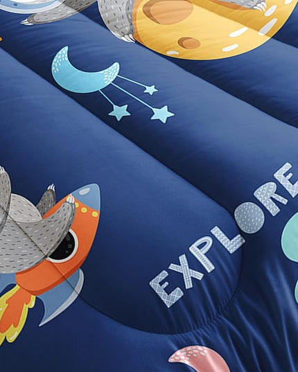 Kawaii Sloth Comforter Set 3 Pieces Outer Space Moon Cloudy Star Bedding Set Cartoon Animal Astronaut Bed Quilt Set for Girls Boys Kids with 1 Comforter and 2 Pillow Cases, Blue - LeafyLoom