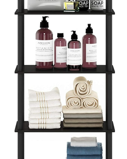 Furinno Turn-N-Tube 5-Tier Multipurpose Shelf / Display Rack / Storage Shelf / Bookshelf, Round Tubes, Espresso/Black - LeafyLoom