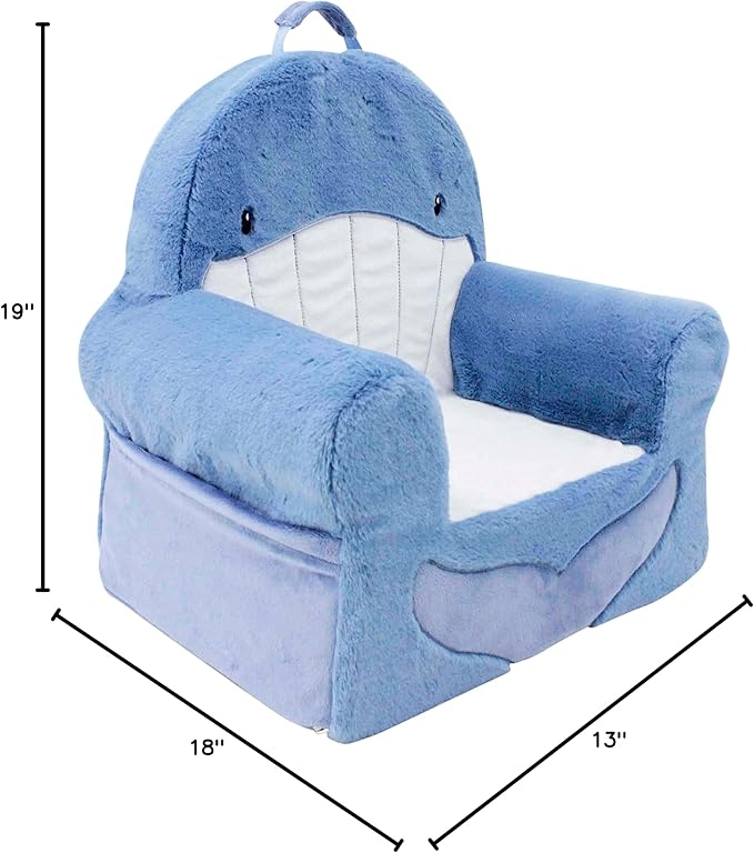 Soft Landing Animal Adventure Sweet Seats, Premium and Comfy Toddler Lounge Chair with Carrying Handle & Side Pockets – Blue Whale - LeafyLoom