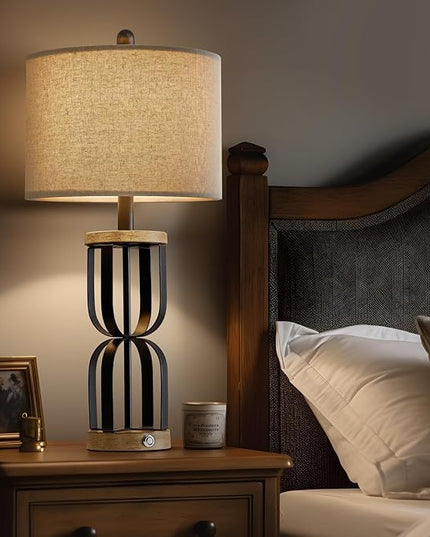 25" Industrial Dual USB Charging Ports 3-Way Dimmable Touch Control Table Lamp Nightstand Lamp Vintage Modern Bedside Lamps for Living Room Bedroom Hotel - LeafyLoom