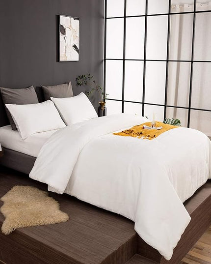 Wellboo White Velvet Comforter Sets Twin Boys Girls Solid White Fluffy Bedding Comforters Plain White Flannel Plush Quilts Women Men All White Winter Blanket Aesthetic Micromink Sherpa Bedding Durable - LeafyLoom