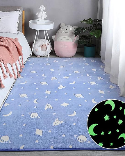 Eanpet Glow in The Dark Floor Mats Luminous 5’ x 7’ Area Rug Soft Decorative Play Mat for Kids Crawling Mat Non-slip Living Room Rug Carpets for Bedroom Home Decor,Blue Universe - LeafyLoom