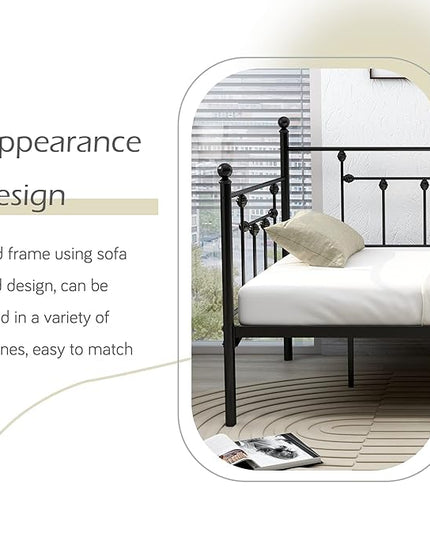 alazyhome Twin Size Metal Daybed Guest Bed Frame for Living Room Bedroom Steel Slat Support No Box Spring Needed Space Saving Black - LeafyLoom