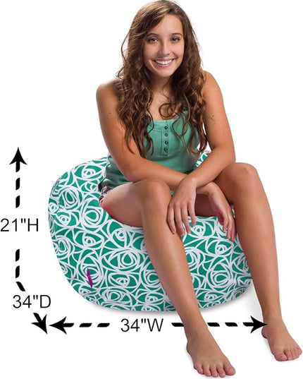 Posh Creations Structured Comfy Bean Bag Chair for Gaming, Reading, and Watching TV, 100in Round Classic Bean Bag, Canvas - Roses Mint - LeafyLoom