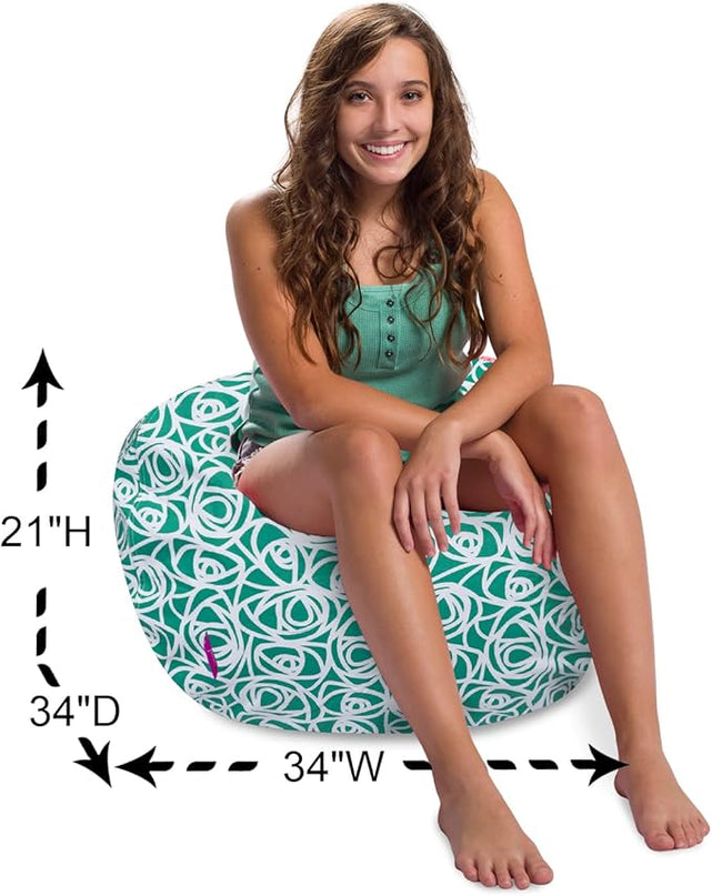 Posh Creations Structured Comfy Bean Bag Chair for Gaming, Reading, and Watching TV, 100in Round Classic Bean Bag, Canvas - Roses Mint - LeafyLoom
