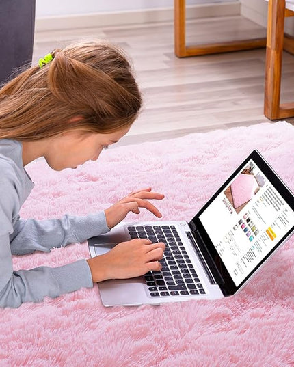 Softlife Pink Fluffy Area Rugs for Living Room, 6x9 Feet Rug for Bedroom Ultra Soft Girls and Boys Room Kids Room Nursery Rug, Shaggy Fur Indoor Plush Modern Floor Carpet Christmas Decor, Pink - LeafyLoom