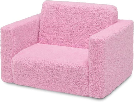 Delta Children Cozee Flip-Out Sherpa 2-in-1 Convertible Chair to Lounger for Kids, Pink - LeafyLoom
