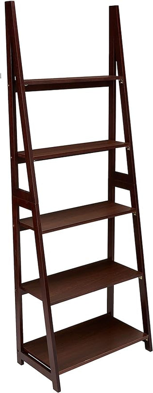 Amazon Basics Modern 5-Tier Ladder Bookshelf Organizer, Solid Rubberwood Frame, Espresso Finish, 14 D x 24.8 W x 70.1 H in - LeafyLoom