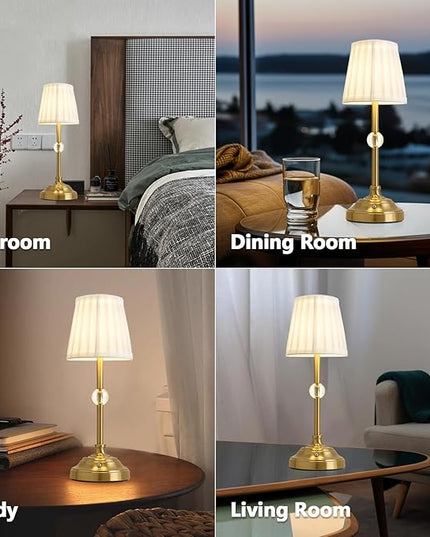 LED Cordless Table Lamps Rechargeable 5000mAh Battery Operated Powered Lighting Small Table lamp,Portable Fabric Shade Bronze Table Lamps,Touch Lamp Dimmable for Bedroom/Bedside/Living Room - LeafyLoom