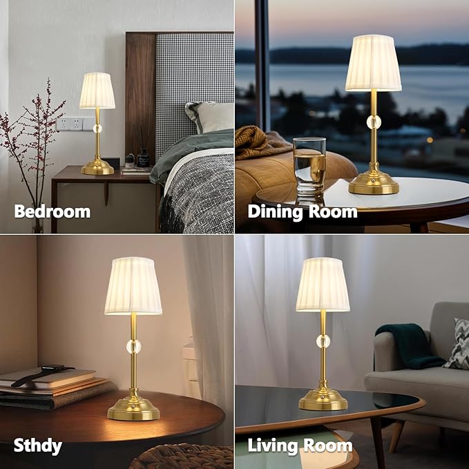 LED Cordless Table Lamps Rechargeable 5000mAh Battery Operated Powered Lighting Small Table lamp,Portable Fabric Shade Bronze Table Lamps,Touch Lamp Dimmable for Bedroom/Bedside/Living Room - LeafyLoom