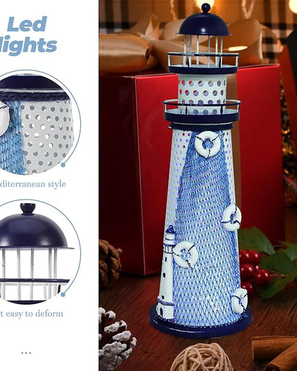 Lighthouse Ornament with Led Light Night Light Nautical Themed Lighthouse Tabletop Summer Ocean Party Decor - LeafyLoom