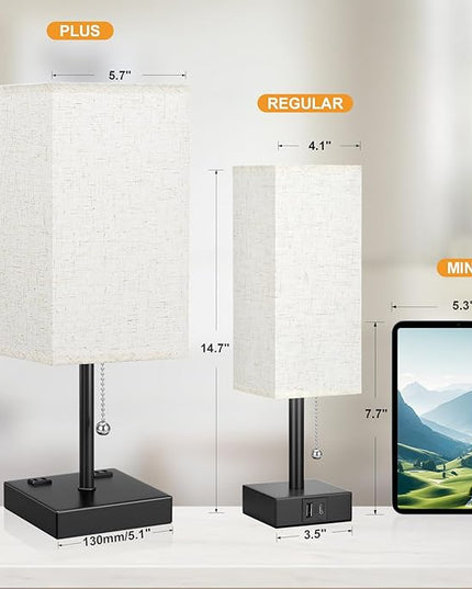 aooshine Beige Table Lamp for Bedroom - 3 Color Temperature 3000K 5000K 4000K Bedside Lamp, Pull Chain Control, USB A and C Ports, AC Outlets, Bulb Included, Medium - LeafyLoom