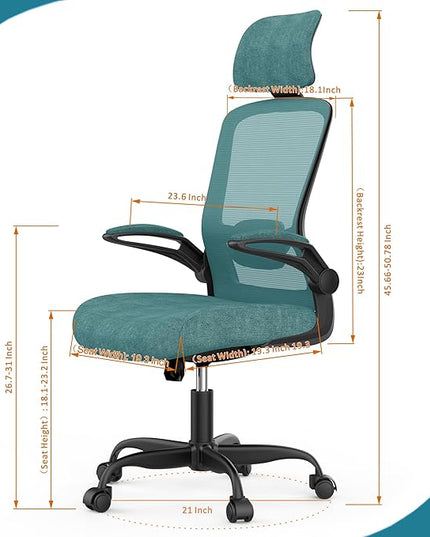 Home Office Chair, Ergonomic Desk Chair with Adjustable Lumbar Support, High Back Computer Chair- Adjustable Headrest with Flip-Up Arms, Swivel Task Chair for Home Office (Jungle) - LeafyLoom