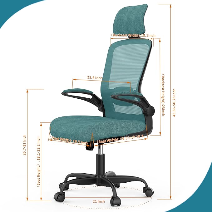 Home Office Chair, Ergonomic Desk Chair with Adjustable Lumbar Support, High Back Computer Chair- Adjustable Headrest with Flip-Up Arms, Swivel Task Chair for Home Office (Jungle) - LeafyLoom