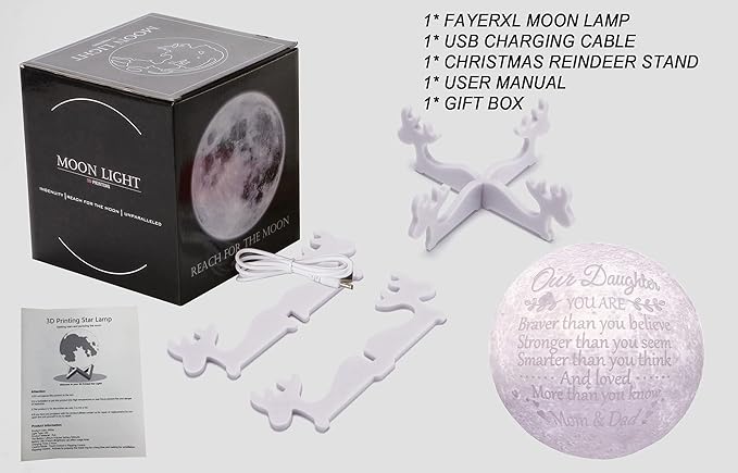 Personalized Gifts Engraved 3D Star Moon Lamp Night Light for Kids with Wood Stand,Cool Lamps to Teenage Girl Room Decor,Daughter Gifts Nightlight for Children from Dad Mom - LeafyLoom