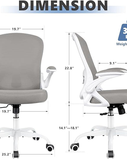 Office Chair Desk Chair, Ergonomic Mesh Computer Chair Home Office Desk Chairs, Swivel Task Chair Mid Back Breathable Rolling Chair with Adjustable Lumbar Support Flip Up Armrest (Gray) - LeafyLoom