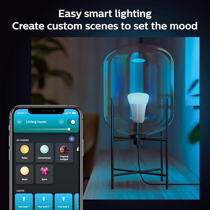 Philips Hue Smart 60W A19 LED Bulb - White and Color Ambiance Color-Changing Light - 1 Pack - 800LM - E26 - Indoor - Control with Hue App - Works with Alexa, Google Assistant and Apple Homekit PhilipsHue