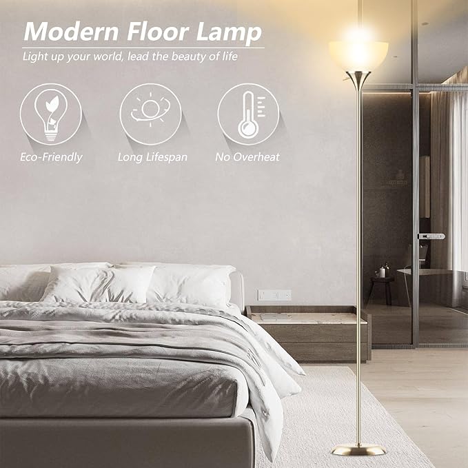 Floor Lamp, Standing Lamp, Floor Lamp for Bedroom, Drop-Resistant White Lampshade, Floor Lamp for Living Room Bedroom Study Office (Bronze) - LeafyLoom