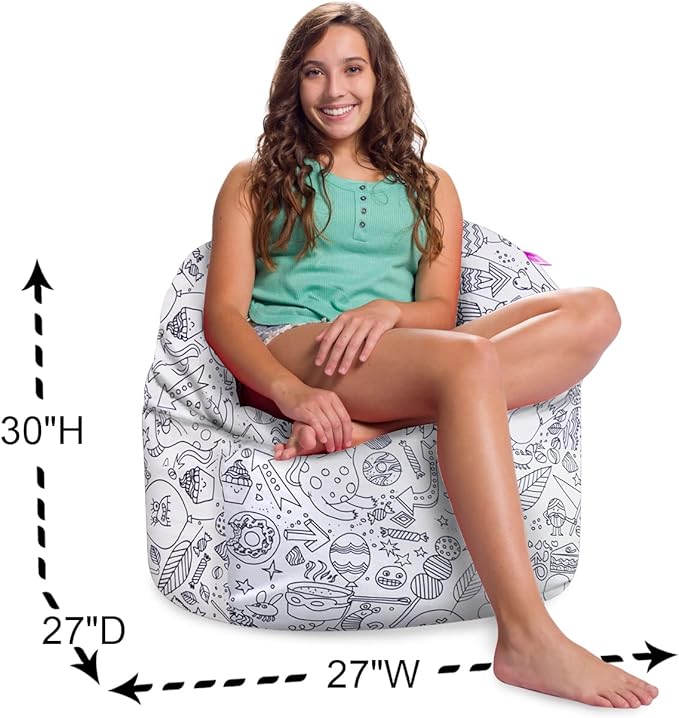 Posh Creations Structured Comfy Bean Bag Chair for Gaming, Reading, and Watching TV, Sonoma Lounge, Canvas Coloring Fabric - Creatures - LeafyLoom