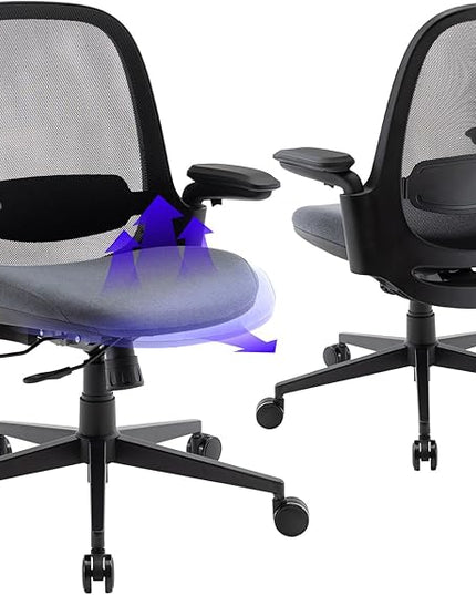 Ergonomic Mesh Office Chair, Mid Back Computer Executive Desk Chair with 3D Armrests, Slide Seat, Tilt Lock and Lumbar Support-Black/Grey - LeafyLoom
