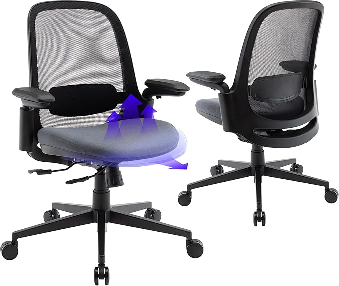 Ergonomic Mesh Office Chair, Mid Back Computer Executive Desk Chair with 3D Armrests, Slide Seat, Tilt Lock and Lumbar Support-Black/Grey - LeafyLoom