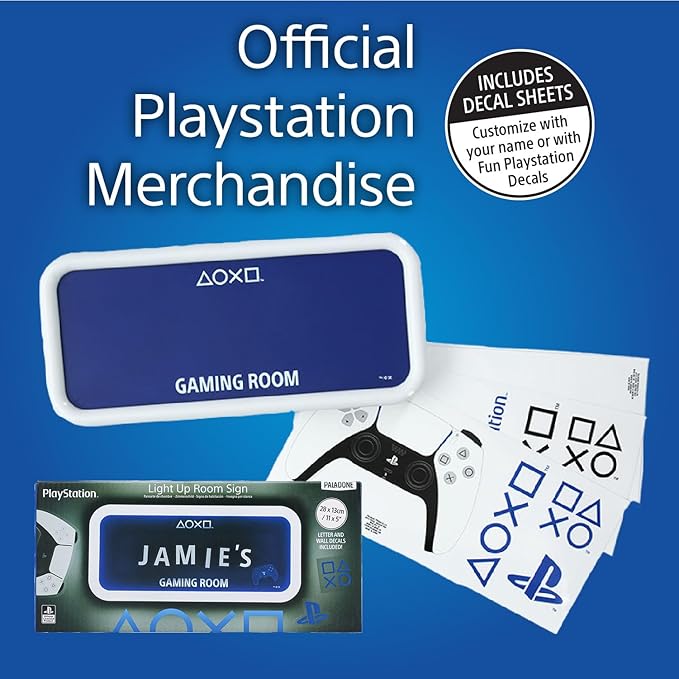 PlayStation Official Licensed Customizable LED Gaming Room Sign with Stickers, Gamer Gift Decor for Wall or Door by Paladone (Blue) - LeafyLoom