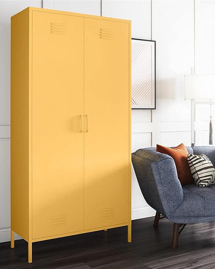 Novogratz Cache Tall 2 Door Metal Locker Cabinet, Yellow - LeafyLoom