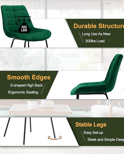 NicBex Velvet Dining Chairs, Upholstered Reception Chairs, Tufted Accent Chair with Metal Legs for Home Kitchen, Living Room, Set of 2, Green - LeafyLoom