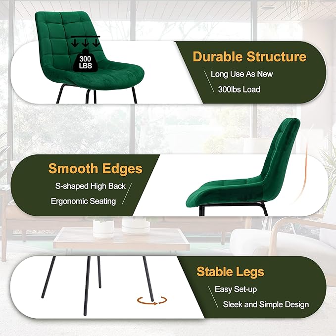NicBex Velvet Dining Chairs, Upholstered Reception Chairs, Tufted Accent Chair with Metal Legs for Home Kitchen, Living Room, Set of 2, Green - LeafyLoom