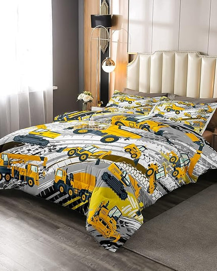 Boys Construction Comforter Set Truck Bedroom Decor for Kids Girls Under Construction Vehicles Down Comforter Nursery Children Cartoon Machinery Truck Excavator Bedding Tractor Cars Duvet Quilt,Twin - LeafyLoom