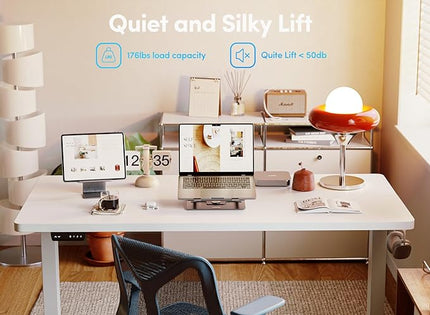 BANTI 55'' Standing Desk, Electric Stand up Height Adjustable Home Office Table, Sit Stand Desk with Splice Board, White - LeafyLoom