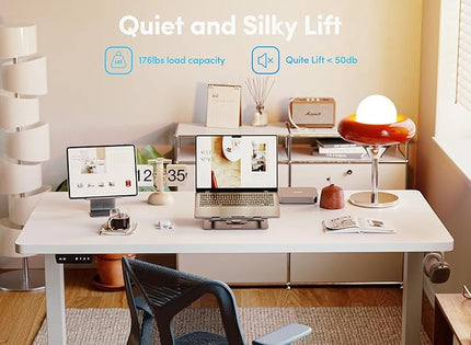 BANTI 40'' Standing Desk, Electric Stand up Height Adjustable Home Office Table, Sit Stand Desk with Splice Board, White - LeafyLoom