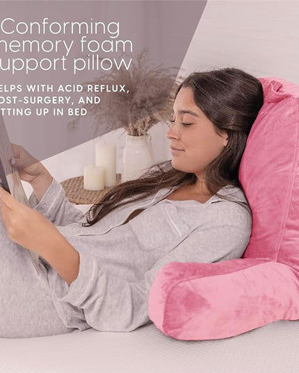 Milliard Reading Pillow with Shredded Memory Foam, Large Adult Backrest with Arms, Back Support for Sitting Up in Bed with Washable Cover (Sit up Pillow) Pink - LeafyLoom
