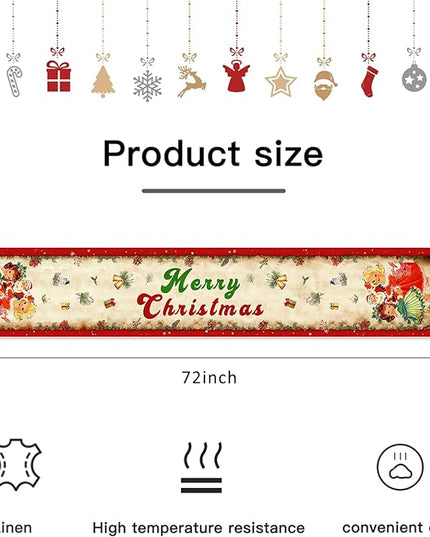 Vintage Christmas Table Runner Christmas Decorations - Red Vintage Style Santa Claus Girls Merry Christmas Winter Xmas Home Kitchen Dining Table Decor, Christmas Party Decorations 13 x 72 Inch Racenaf