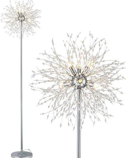 Modern Crystal Floor Lamp (6-Light, 70-Inch, Chrome), Standing Lamp with Footswitch, LED Floor Lamp for Living Room, Girls Room, Bedroom, Dresser, Office (Bulbs NOT Included) - LeafyLoom