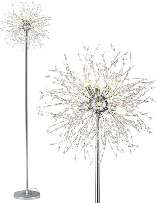 Modern Crystal Floor Lamp (6-Light, 70-Inch, Chrome), Standing Lamp with Footswitch, LED Floor Lamp for Living Room, Girls Room, Bedroom, Dresser, Office (Bulbs NOT Included) - LeafyLoom