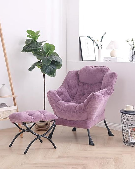 LITA Lazy Chair with Ottoman, Modern Accent Leisure Upholstered Sofa Chair, Lounge Reading Chair with Armrests and a Side Pocket for Living Room, Bedroom & Small Space - LeafyLoom