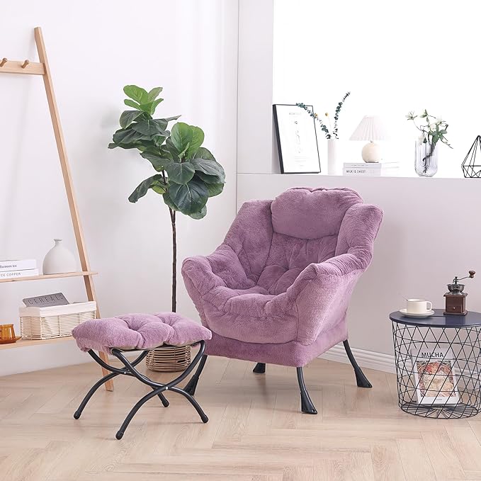LITA Lazy Chair with Ottoman, Modern Accent Leisure Upholstered Sofa Chair, Lounge Reading Chair with Armrests and a Side Pocket for Living Room, Bedroom & Small Space - LeafyLoom