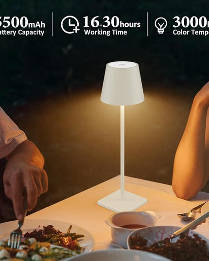 2-Pack LED Cordless Table Lamp, Rechargeable Battery Desk lamp 3W 5500mAh Battery Operated Stepless Dimming Modern Portable Table Light for Restaurant/Bedroom/Outdoor IP54 Waterproof (Off White) - LeafyLoom