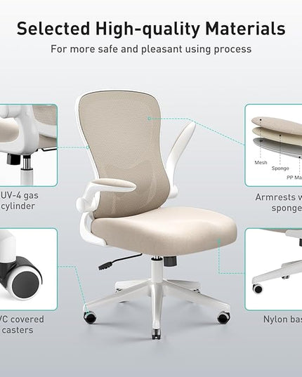 Hbada Office Chair Ergonomic Desk Chair, Office Desk Chairs with PU Silent Wheels, Breathable Mesh Computer Chair with Adjustable Lumbar Support, Flip-up Armrests, Tilt Function, Grey - LeafyLoom