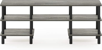 Furinno Turn-N-Tube 3-Tier Multipurpose Wide Shelf TV Stand, French Oak Grey/Black - LeafyLoom
