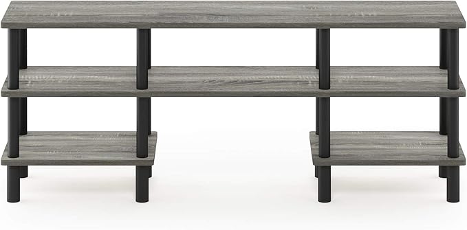 Furinno Turn-N-Tube 3-Tier Multipurpose Wide Shelf TV Stand, French Oak Grey/Black - LeafyLoom