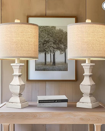 PoKat 20.5" Retro Table Lamps Set of 2 Nightstand Lamp for Bedroom Vintage Rustic Table Lamps for Living Room Traditional Nightstand Bedside Lamps, Suitable for Small Place - LeafyLoom