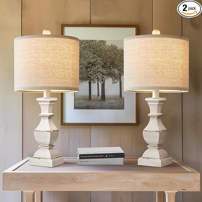 PoKat 20.5" Retro Table Lamps Set of 2 Nightstand Lamp for Bedroom Vintage Rustic Table Lamps for Living Room Traditional Nightstand Bedside Lamps, Suitable for Small Place - LeafyLoom