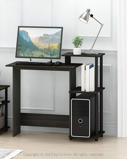 Furinno Efficient Home Laptop Notebook Computer Desk with Square Shelves, Dark Espresso/Black - LeafyLoom