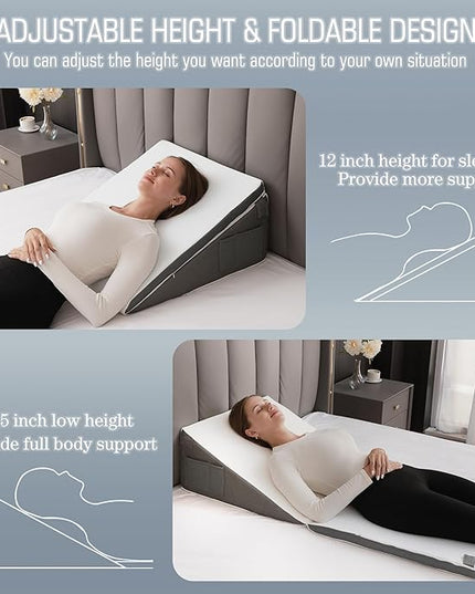 Bed Wedge Pillow for Sleeping, 10-in-1 Adjustable Memory Foam Wedge Pillow for Acid Reflux, 2-in-1 Incline Wedge Pillows for After Surgery, Snoring, Back Pain Pillow Wedge - LeafyLoom