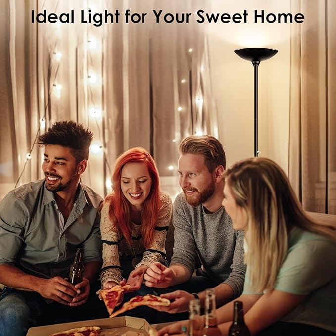 BoostArea Torchiere Floor Lamp, 24W Super Bright LED Standing Lamp, Stepless Dimmable Pole Lamp with 3000K Lighting, Rotary Switch, 70 Inch Tall Metal Modern Floor lamps for Living Room/Bedroom Brown - LeafyLoom