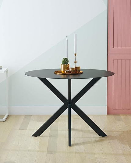 CosmoLiving by Cosmopolitan 88289BGYE Circi Collection Dining Table with Glass Top, Charcoal - LeafyLoom