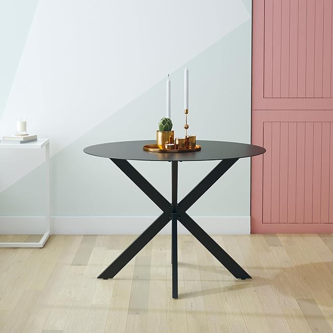 CosmoLiving by Cosmopolitan 88289BGYE Circi Collection Dining Table with Glass Top, Charcoal - LeafyLoom